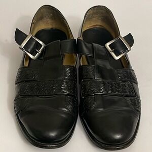 Johnston & Murphy Mens Black Leather Woven Fisherman Monk Strap Shoes 10 M 24187